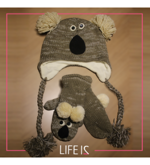 Conjunto de luvas e gorro coala