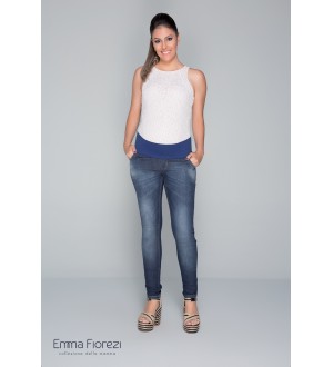 Calça Slim pesponto triplo | Cor: Jeans Azul