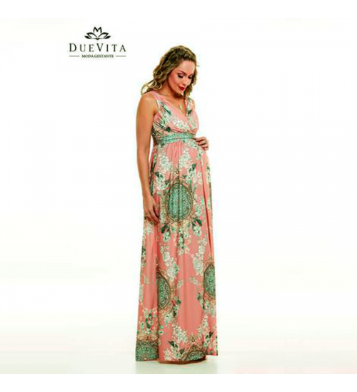 vestido gestante longo estampado